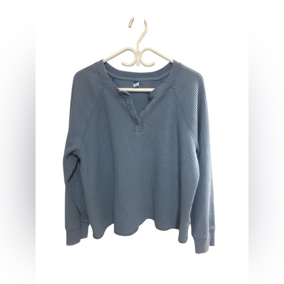 Old Navy Tops - Old Navy Blue Waffle Knit Henley Sweater